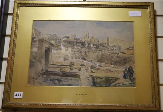 William Wood Deane (1825-1873) , watercolour, Italian hillside village, signed 27 x 41cm